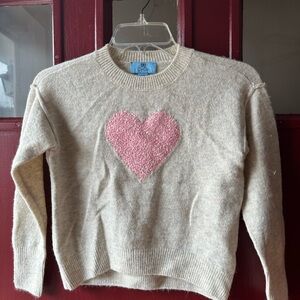 CeCe Cream Crewneck Sweater with Pink Heart Motif